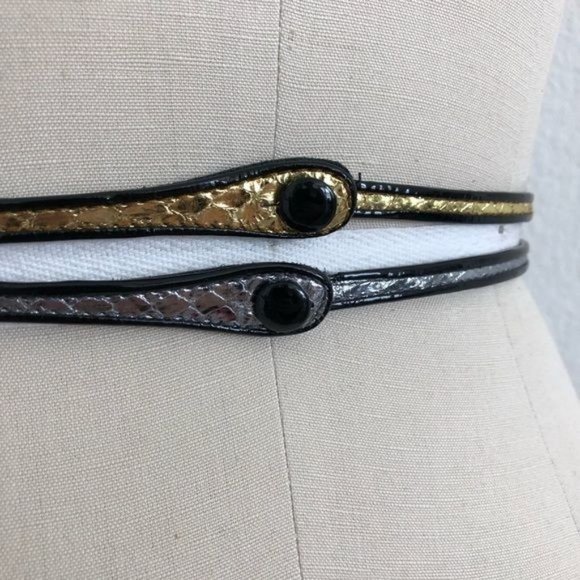 PRADA Gold Patent Leather Button Tab Switch Back Skinny Belt - Picture 4 of 10